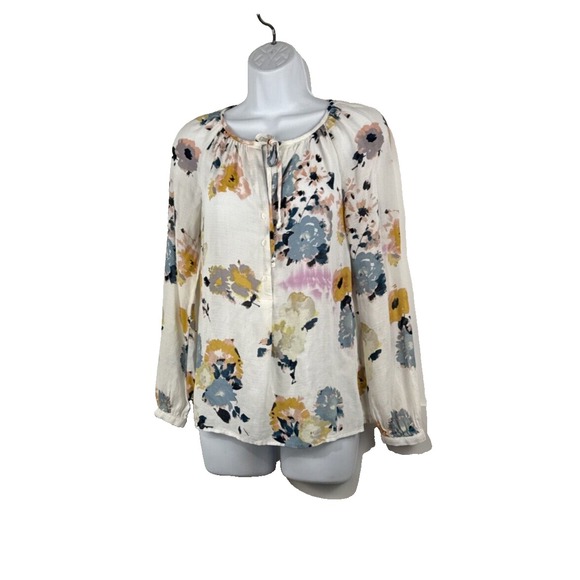 Lucky Brand Blouse Top Women's XS Petite Floral Long Sleeve Woven Semi Sheer - Picture 3 of 15